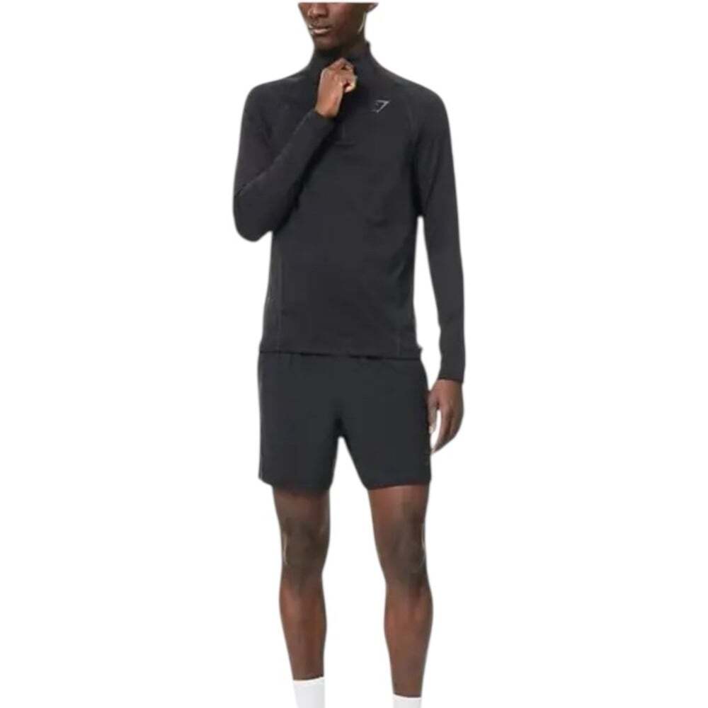 Gymshark Mens Pullover L Dry 14 Zip Black Long Sleeve Lightweight Athletic Top